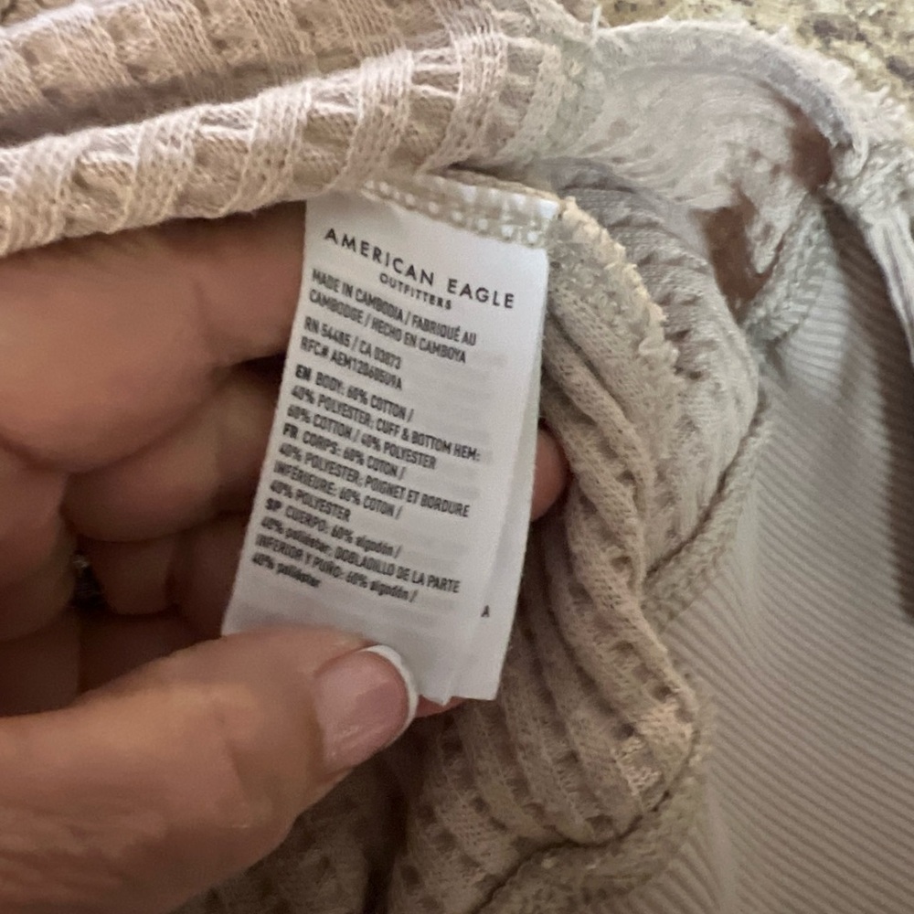 American Eagle Outfitters seriously lived in Beige waffle Sweater sweatshirt - Picture 9 of 10